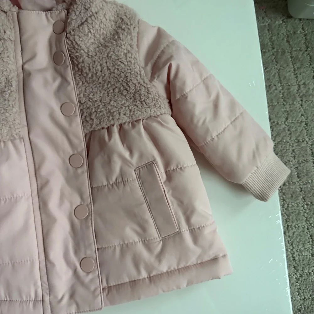 Janie‎ and Jack The Quilted Sherpa Coat in Peach Candy Size 6-12 Months NWT